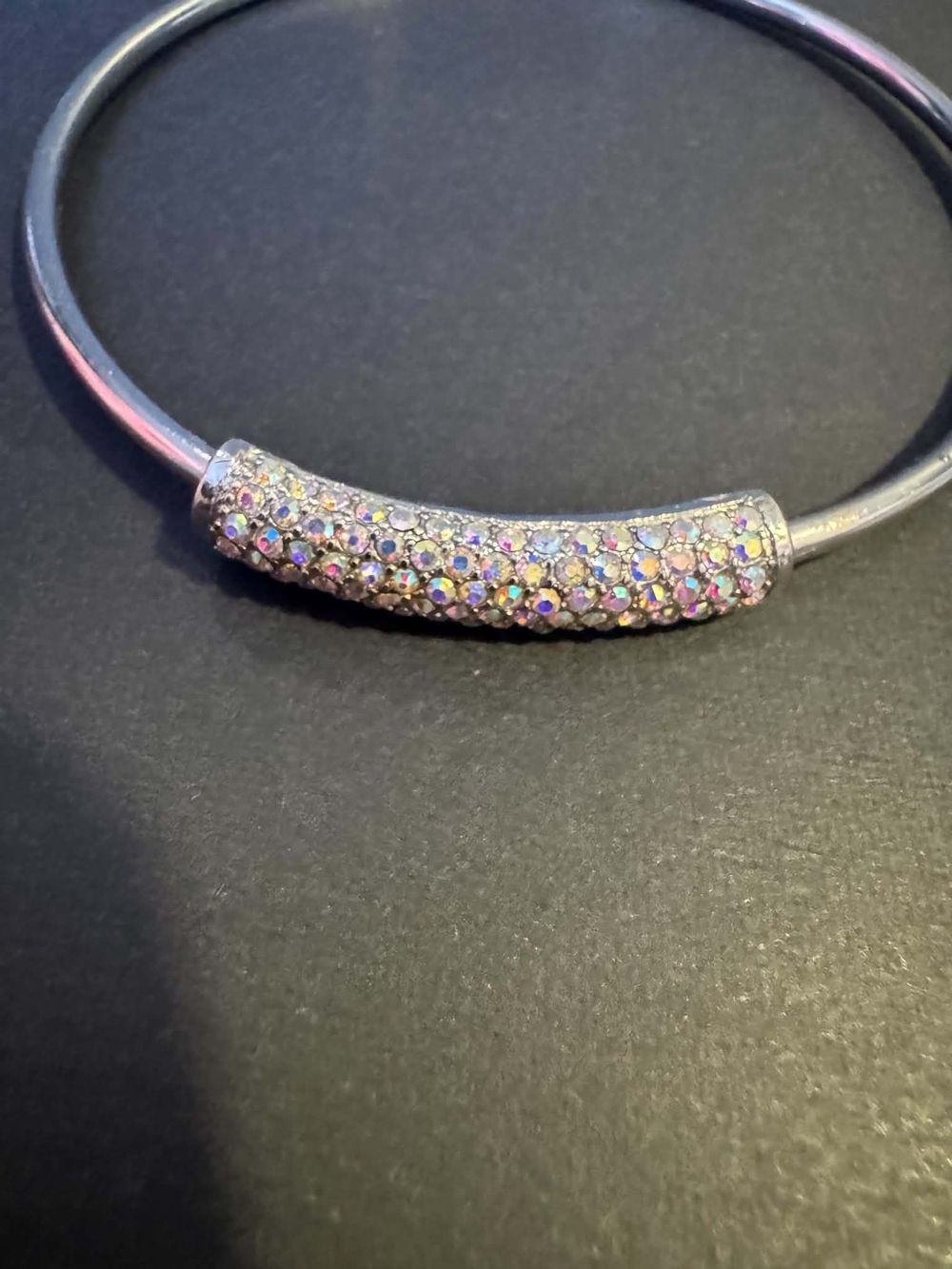 Silver Tone Pavé Crystal Tube Bangle Bracelet -  Iridescent